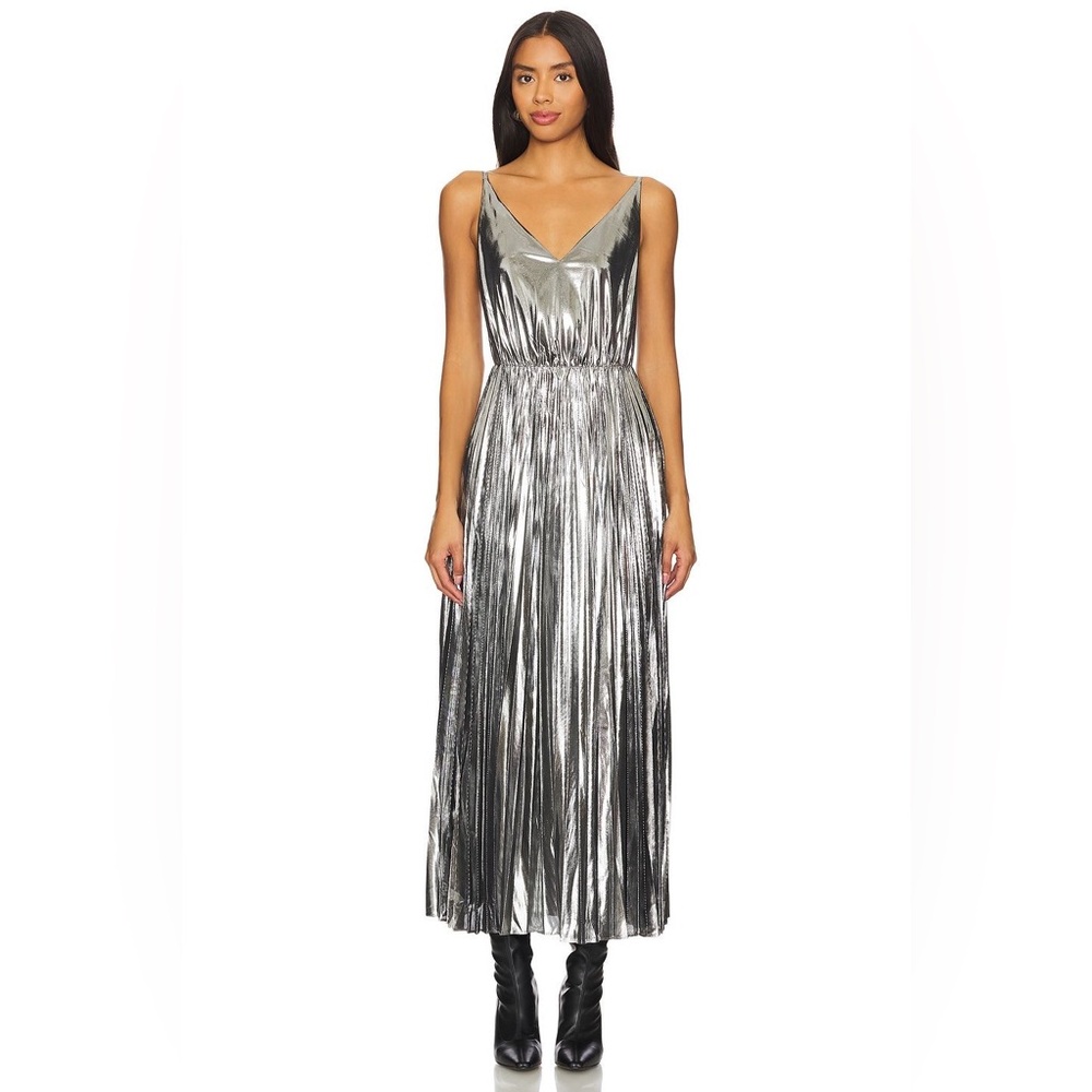 All Saints Spark Pleated Silver Metallic Dress Size XS